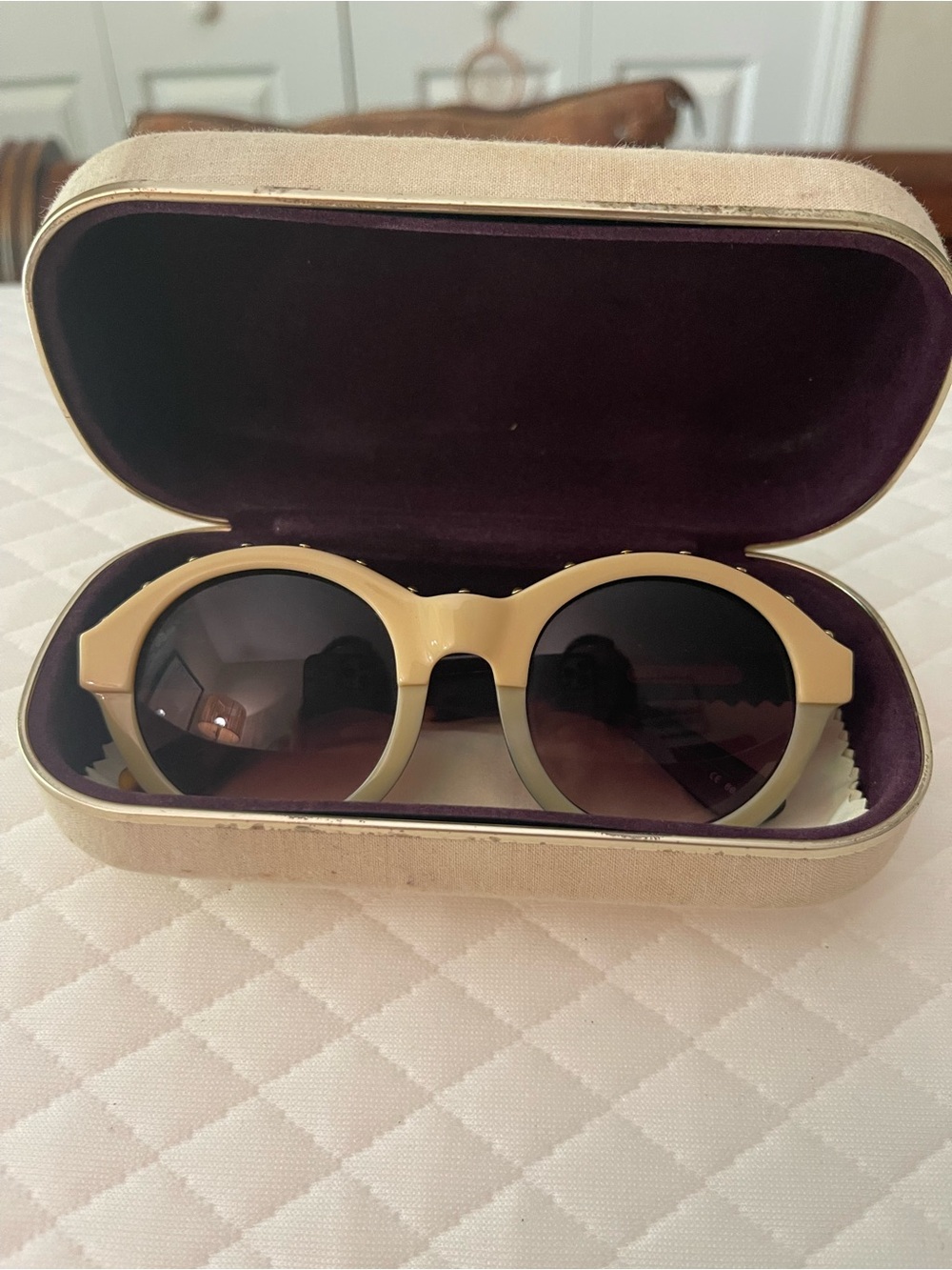 Cynthia Rowley Vintage-Inspired Beige Round Sunglasses - Women